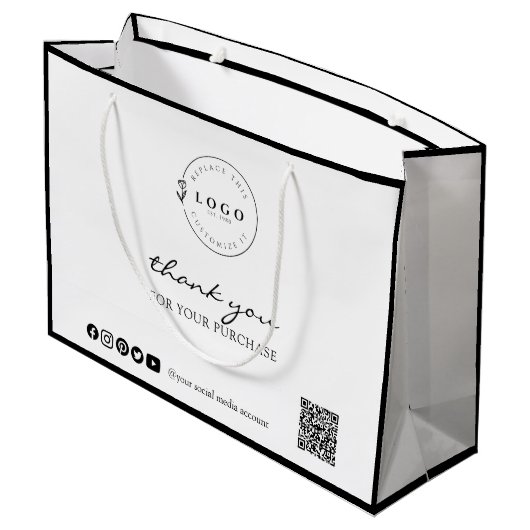 おしゃれなブラック＆ホワイトの「ご購入ありがとうございます」 ラージペーパーバッグ (裏面アングル)