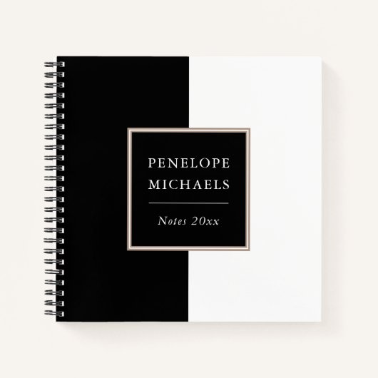 おしゃれなブラック＆ホワイトカラーブロックノート ノートブック (正面)