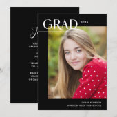 おしゃれなブラック＆ホワイト2025写真 卒業パーティー 招待状 (正面/裏面)