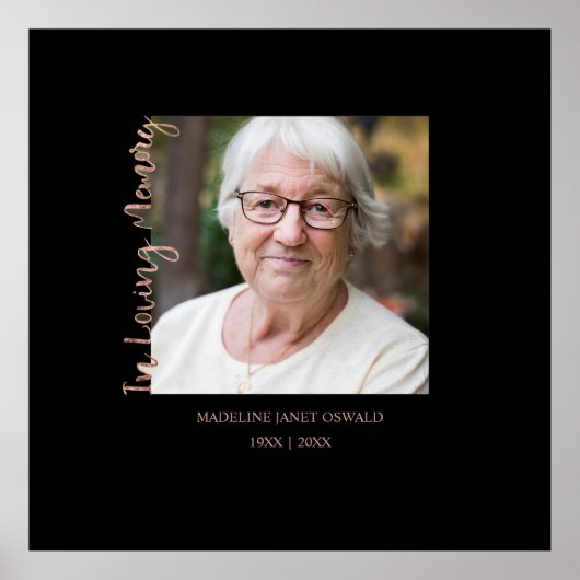 おしゃれなブラック ミニマル カスタム フォト 追悼記念 ポスター (正面)