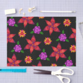 おしゃれなブラック＆レッド リバティ フラワーパターン シック 薄葉紙 (クラフト)