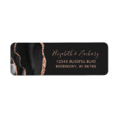 おしゃれなブラック ローズ ゴールド ダーク ウェディング 返信住所 ラベル (正面)