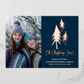 おしゃれなブルーのクリスマス ツリー！写真 箔シーズンカード (正面)