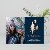 おしゃれなブルーのクリスマス ツリー！写真 箔シーズンカード (立ち正面)