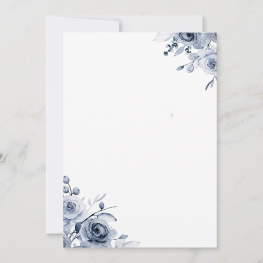 おしゃれなブルーのドレスと青いバラのスイート16 招待状 (裏面)