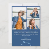 おしゃれなブルーのリボン 4 枚の写真 卒業 サンキューカード (裏面)