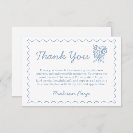おしゃれなブルーの市場から届いた ブライダルシャワーパーティー サンキューカード (正面/裏面)