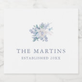 おしゃれなブルーの花柄 オーダーメイド名前 ウェディング スパークリングワインラベル (シングルラベル)