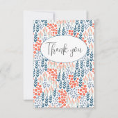 おしゃれなブルーの花柄 フラット サンクス カード (正面)