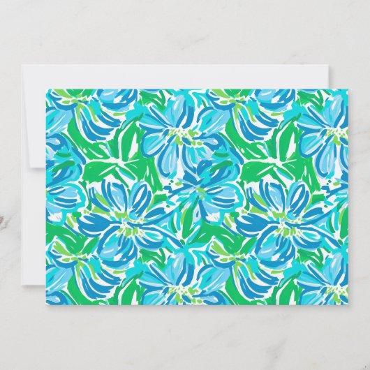 おしゃれなブルーの花 招待状 (正面)