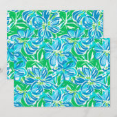 おしゃれなブルーの花 招待状 (正面/裏面)