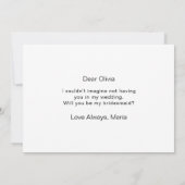 おしゃれなブルーの蝶々。私のウェディングパーティーになってくれる？ 招待状 (裏面)