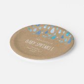 おしゃれなブルーの雨滴ベイビー スプリンクル/シャワー ボホ ペーパープレート (アングル)