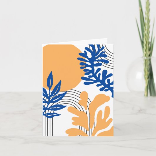 おしゃれなブルーイエローアブストラクトボタニカルシェイプアート サンキューカード (正面)