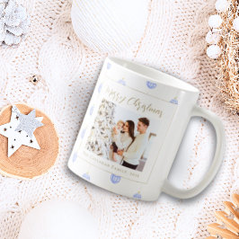 おしゃれなブルーギンガムチェックの家族のクリスマス写真 コーヒーマグカップ