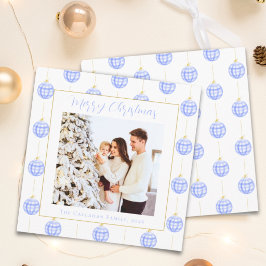 おしゃれなブルーギンガムチェックの家族のクリスマス写真 シーズンカード