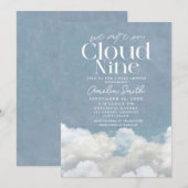 おしゃれなブルークラウドベイビーシャワーパーティー　ダスティーブルークラウドベイビーシャワー 招待状 (正面/裏面)