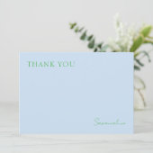 おしゃれなブルーグリーンモノグラムフラットサンクスカード サンキューカード (スタンド正面)