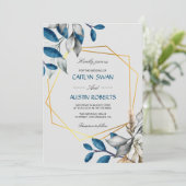おしゃれなブルーゴールドフレーム 招待状 (スタンド正面)