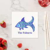 おしゃれなブルーフィッシュのオリジナルナプキン スタンダードカクテルナプキン (インサイチュ)