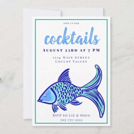 おしゃれなブルーフィッシュカクテルパーティー 招待状 (正面)