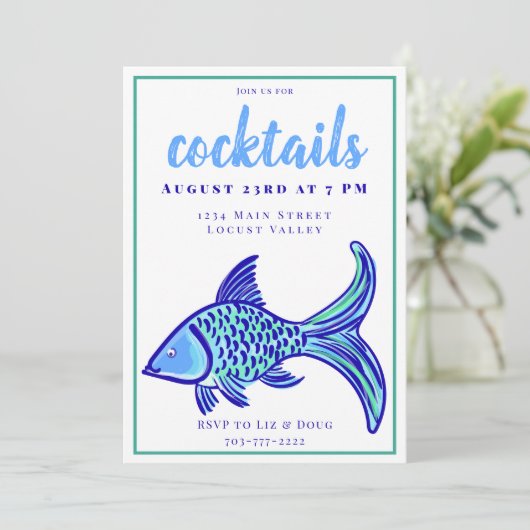 おしゃれなブルーフィッシュカクテルパーティー 招待状 (スタンド正面)