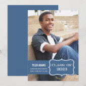 おしゃれなブルーラベル クラス オブ 2013 卒業カード 招待状 (正面/裏面)