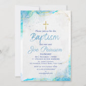 おしゃれなブルー息子洗礼招待状カード 招待状 (正面)