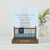 おしゃれなブルー男の子ベビーシャワー招待状 招待状 (スタンド正面)