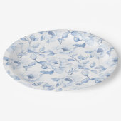 おしゃれなブルー ホワイト フラワー ウェディング ペーパープレート (アングル)