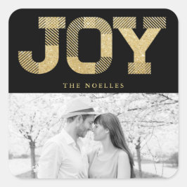おしゃれなブロックフォント ゴールドグリッター 喜び 現代のホリデー スクエアシール