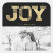 おしゃれなブロックフォント ゴールドグリッター 喜び 現代のホリデー スクエアシール (正面)