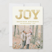 おしゃれなブロックフォント ゴールドグリッター 喜び 現代的なホリデー シーズンカード (正面)