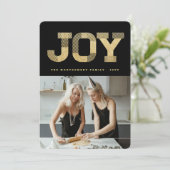 おしゃれなブロックフォント ゴールドグリッター 喜び 現代的なホリデー シーズンカード (スタンド正面)