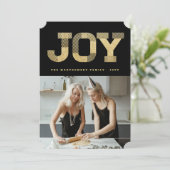 おしゃれなブロックフォント ゴールドグリッター 喜び 現代的なホリデー シーズンカード (スタンド正面)