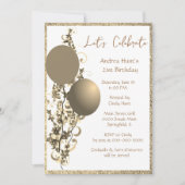おしゃれなブロンズゴールドグリッター誕生日招待状 招待状 (正面)