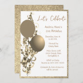おしゃれなブロンズゴールドグリッター誕生日招待状 招待状 (正面/裏面)