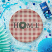 おしゃれなプレイド「HOME」タイポグラフィー ファームハウススタイル 装飾 ペーパープレート (パーティー)