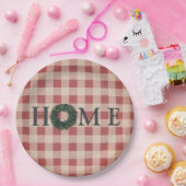 おしゃれなプレイド「HOME」タイポグラフィー ファームハウススタイル 装飾 ペーパープレート (パーティー)