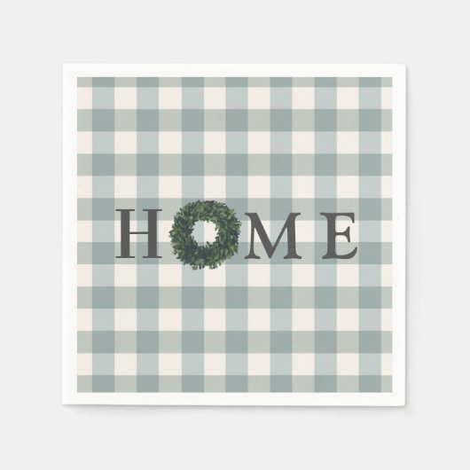 おしゃれなプレイド「HOME」タイポグラフィー ファームハウス カントリー スタンダードカクテルナプキン (正面)