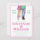 おしゃれなプレッピー ファッションイラストエンゲージメントパーティー 招待状 (正面)