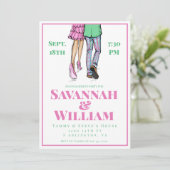 おしゃれなプレッピー ファッションイラストエンゲージメントパーティー 招待状 (スタンド正面)