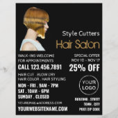 おしゃれなヘアカット、ヘアスタイリスト、ヘアサロン広告 チラシ (正面)