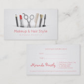 おしゃれなヘアスタイリスト メイク道具＆ブラシ 白 予約カード (正面/裏面)