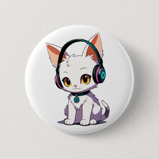 おしゃれなヘッドホンをつけた猫 缶バッジ (正面)