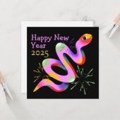 おしゃれなヘビのお正月黒いグリーティング カード (正面/裏面インサイチュ)