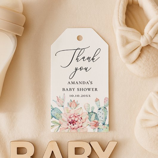 おしゃれなベイビーシャワーのお礼 | 花のサボテン ギフトタグ