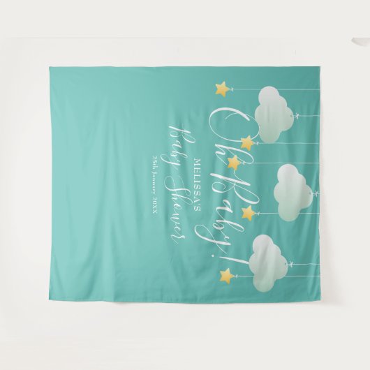 おしゃれなベイビーシャワーのきらきら星の写真撮影用背景 タペストリー (正面(横))
