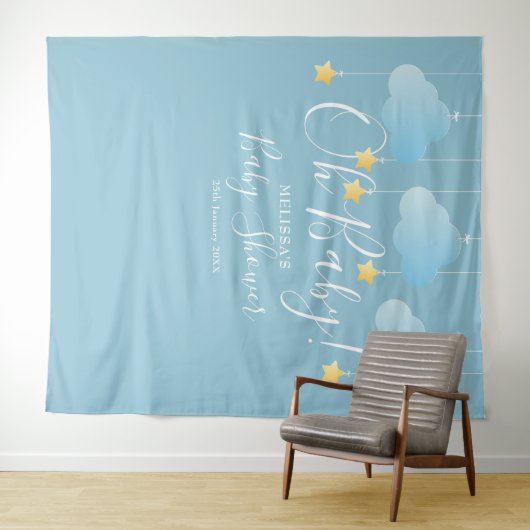 おしゃれなベイビーシャワーの青い写真撮影用背景シートがとってもキュート タペストリー (インサイチュ(横))