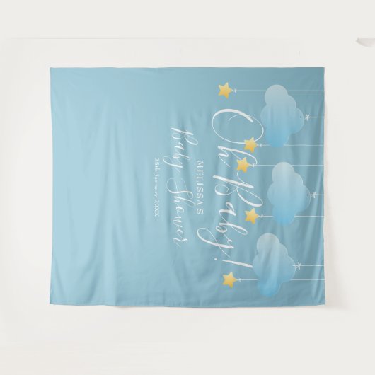おしゃれなベイビーシャワーの青い写真撮影用背景シートがとってもキュート タペストリー (正面(横))